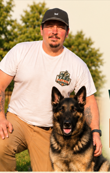 Lucas, owner of Yard Patrol, with his German Shepherd Denver in Minnesota